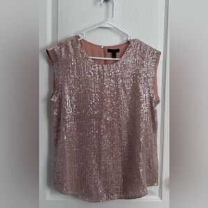 J. Crew NWOT Party Full Sequin Shirt 6 Beige Pink Cap Sleeve Barbiecore Coquette